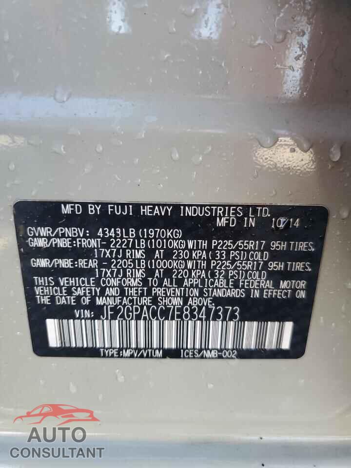 SUBARU XV 2014 - JF2GPACC7E8347373