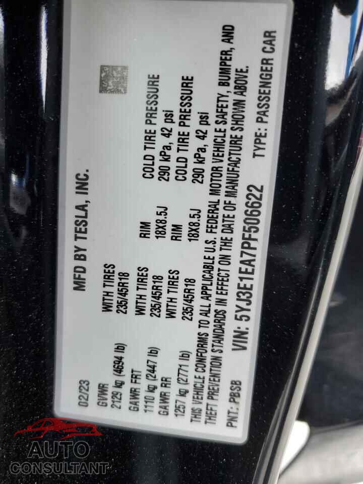 TESLA MODEL 3 2023 - 5YJ3E1EA7PF506622