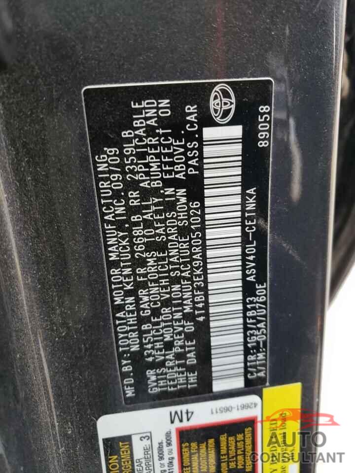 TOYOTA CAMRY 2010 - 4T4BF3EK9AR051026