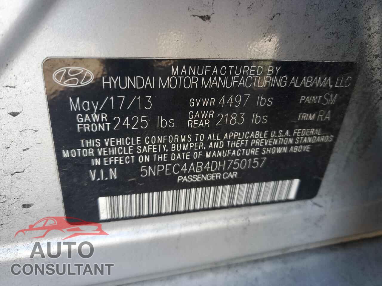 HYUNDAI SONATA 2013 - 5NPEC4AB4DH750157