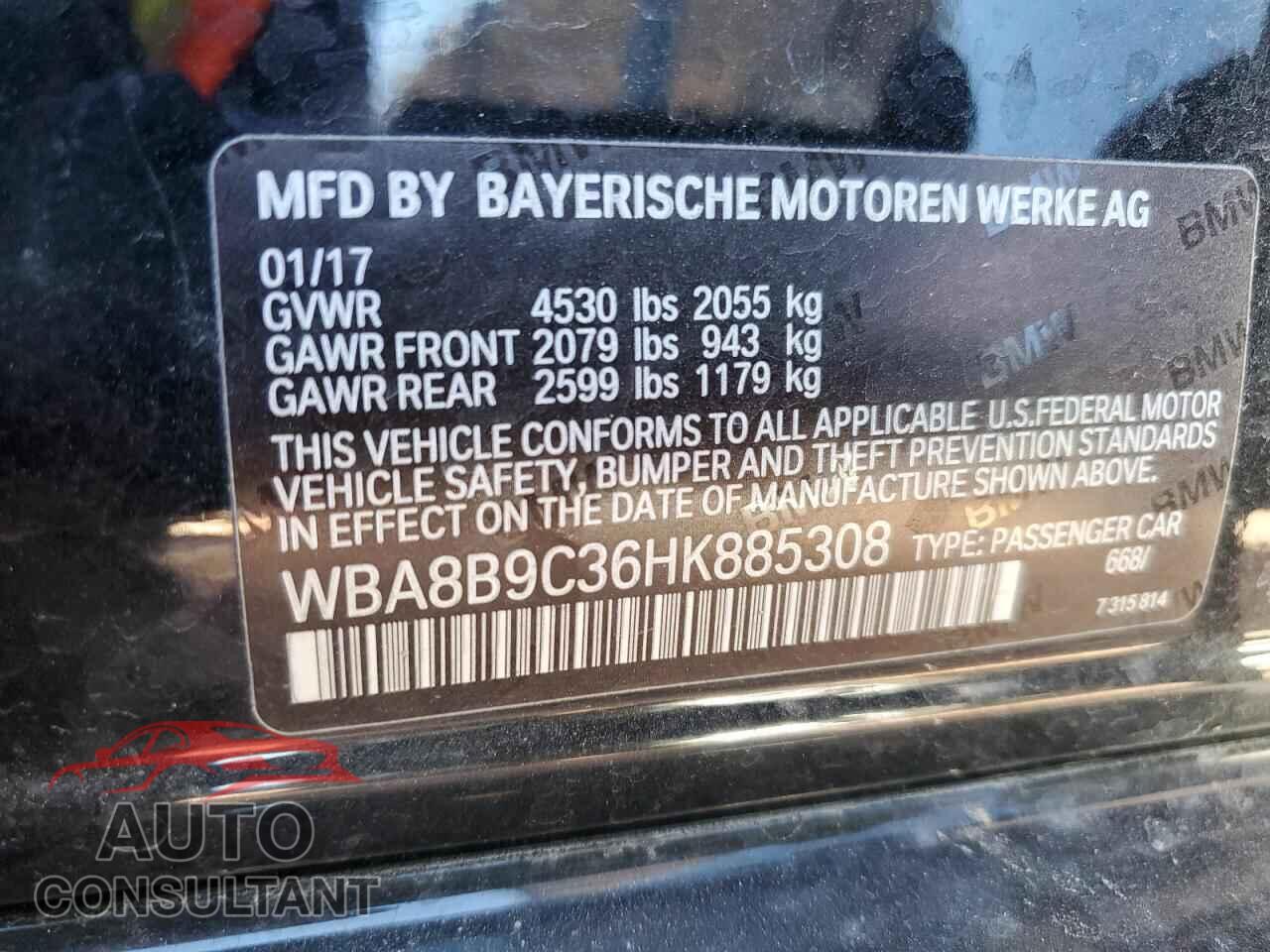 BMW 3 SERIES 2017 - WBA8B9C36HK885308