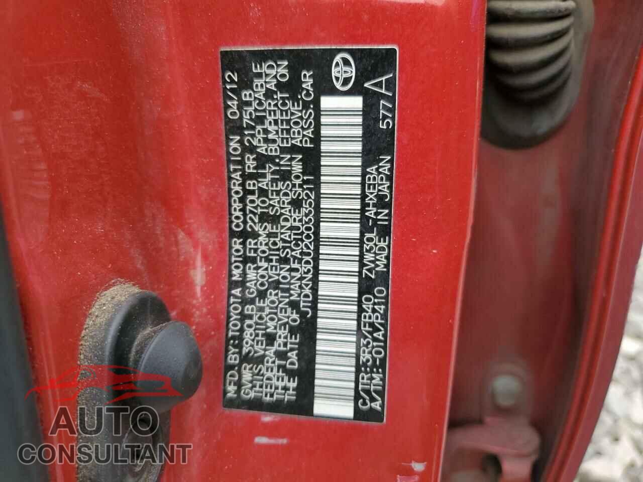 TOYOTA PRIUS 2012 - JTDKN3DU2C0335211
