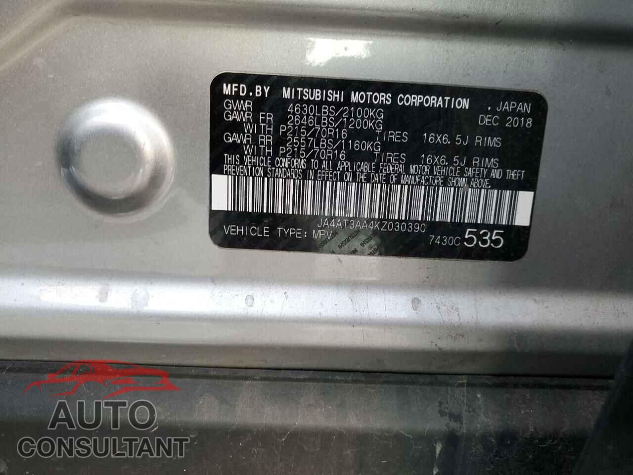 MITSUBISHI ECLIPSE 2019 - JA4AT3AA4KZ030390