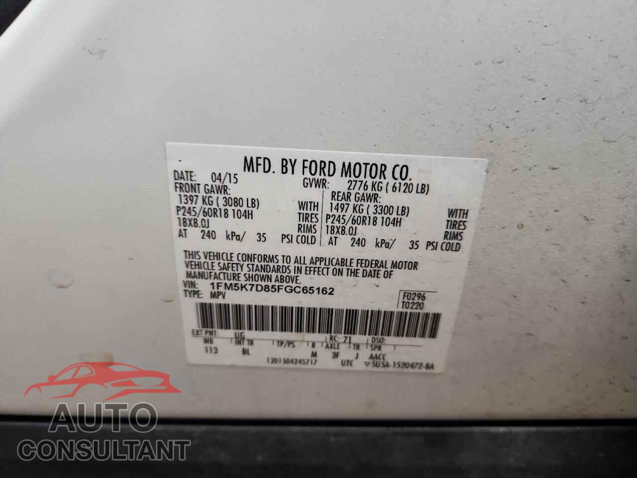 FORD EXPLORER 2015 - 1FM5K7D85FGC65162