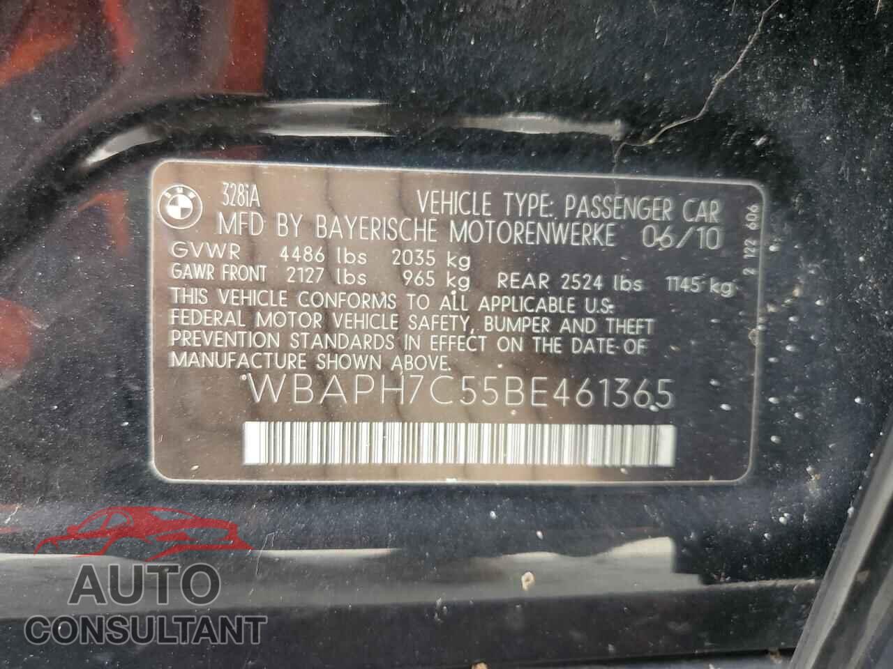 BMW 3 SERIES 2011 - WBAPH7C55BE461365