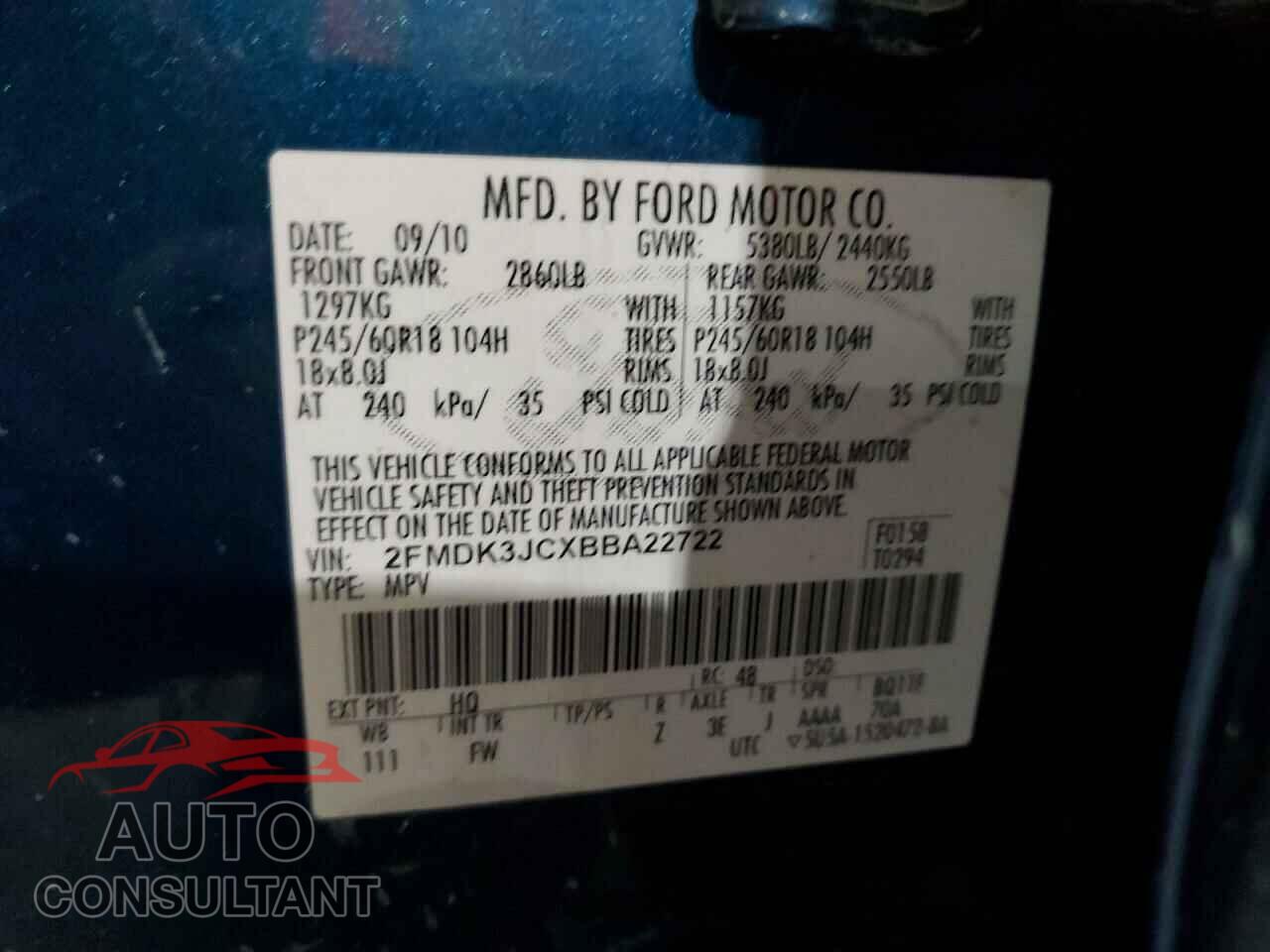 FORD EDGE 2011 - 2FMDK3JCXBBA22722