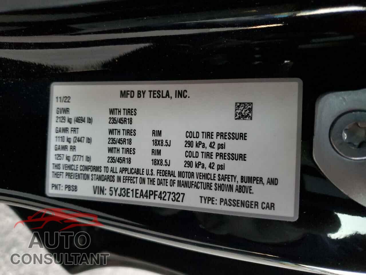 TESLA MODEL 3 2023 - 5YJ3E1EA4PF427327