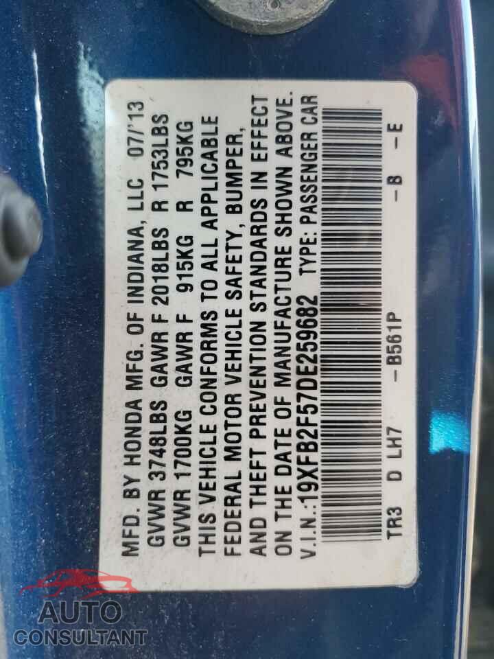 HONDA CIVIC 2013 - 19XFB2F57DE259682