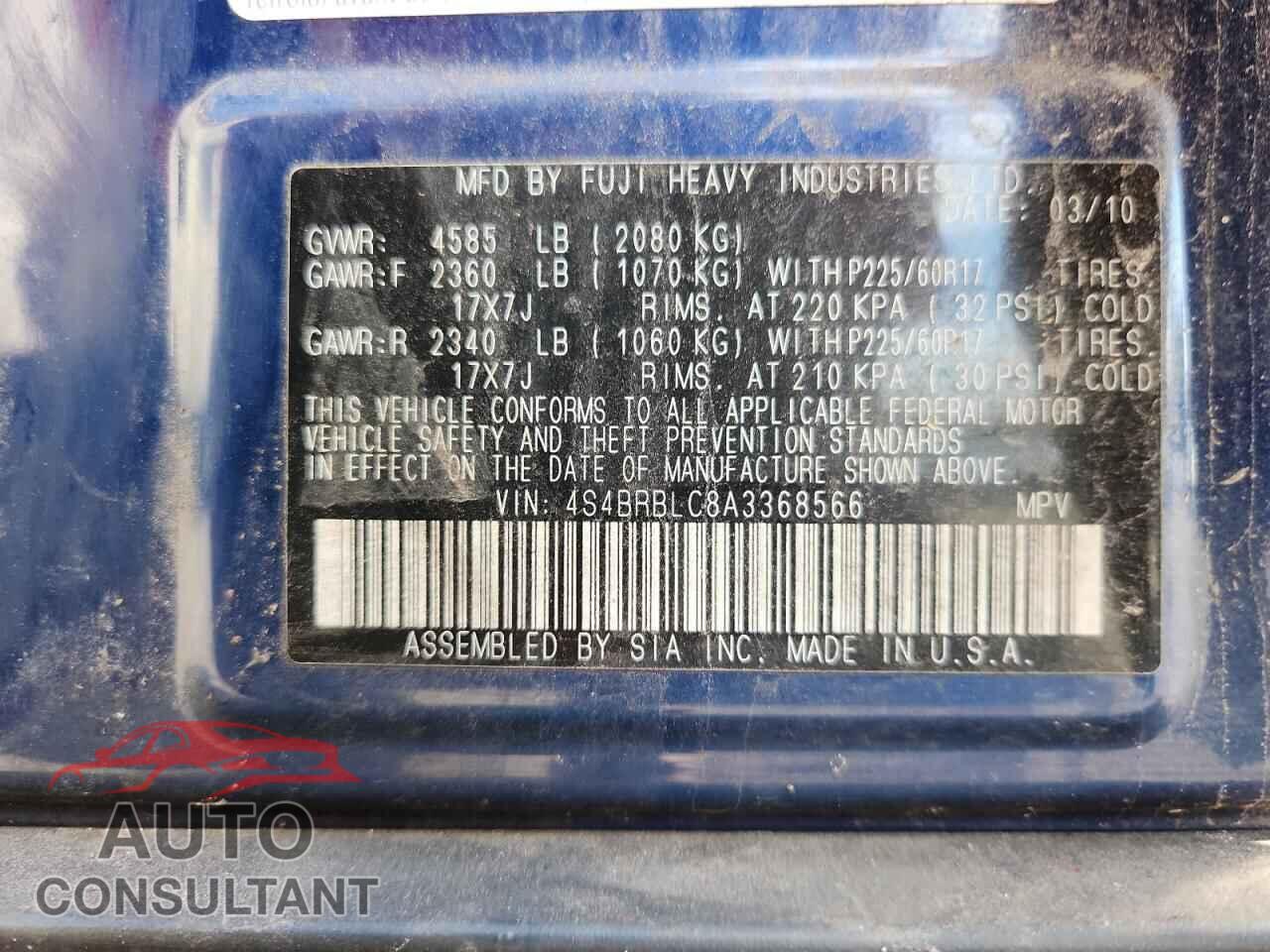 SUBARU OUTBACK 2010 - 4S4BRBLC8A3368566