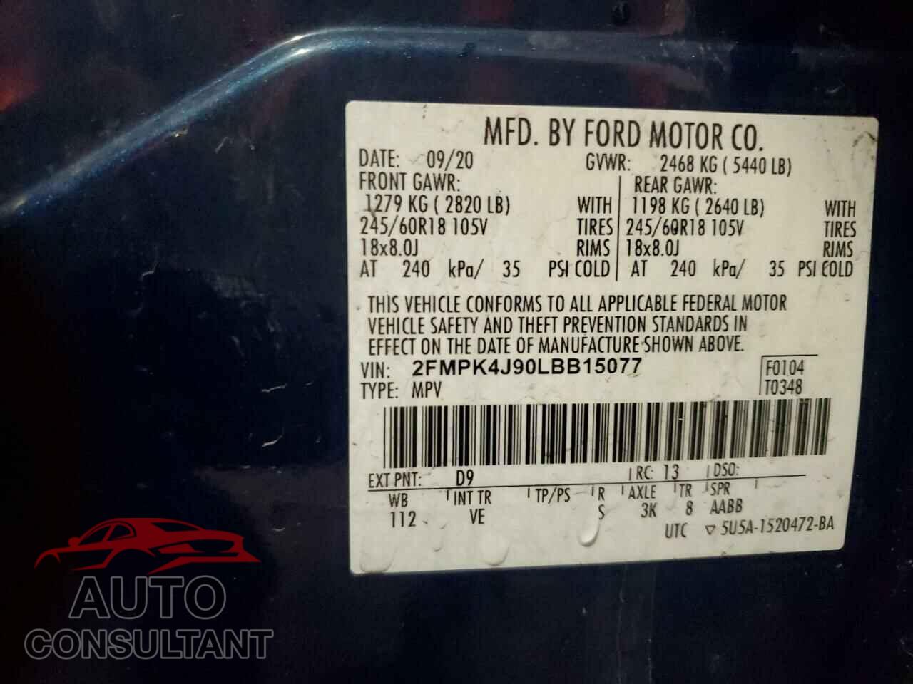 FORD EDGE 2020 - 2FMPK4J90LBB15077