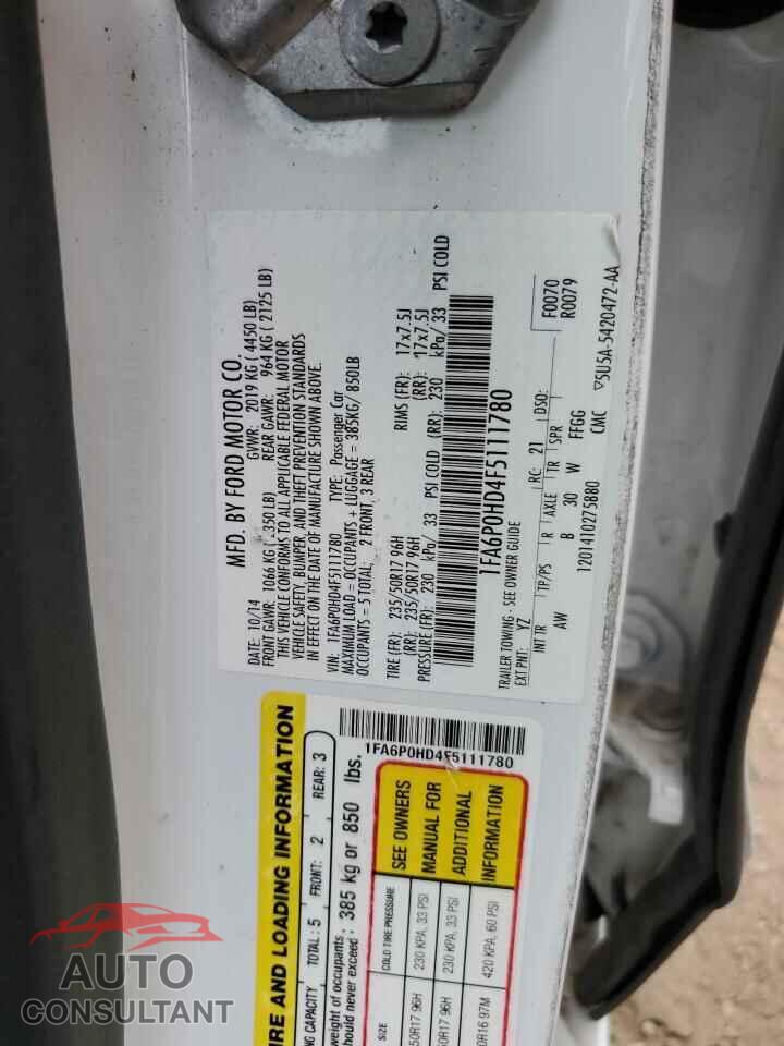 FORD FUSION 2015 - 1FA6P0HD4F5111780