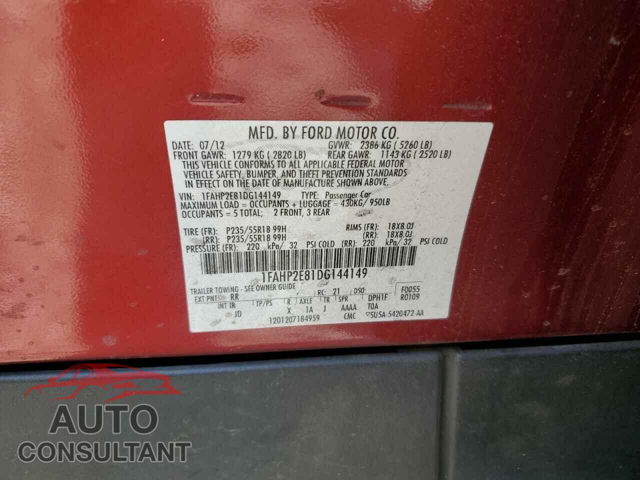 FORD TAURUS 2013 - 1FAHP2E81DG144149