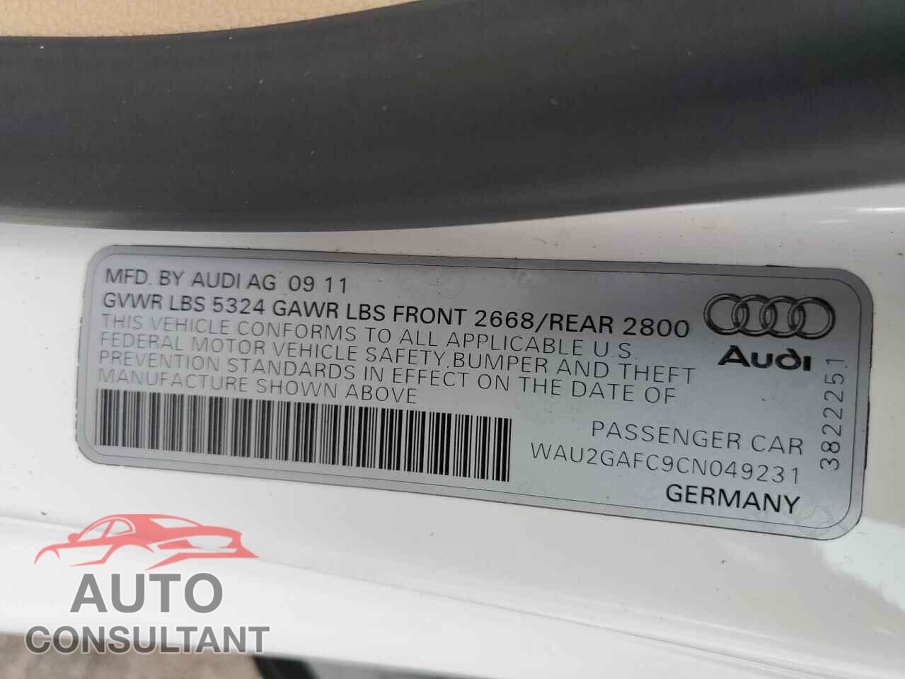 AUDI A7 2012 - WAU2GAFC9CN049231