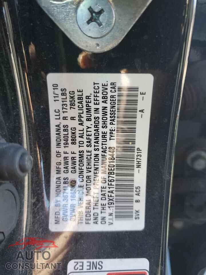 HONDA CIVIC 2011 - 19XFA1F67BE018448
