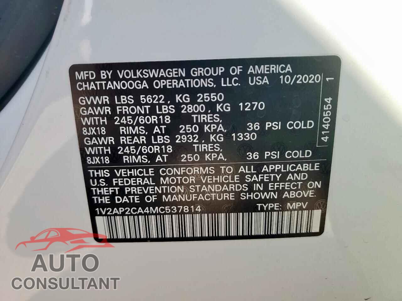 VOLKSWAGEN ATLAS 2021 - 1V2AP2CA4MC537814
