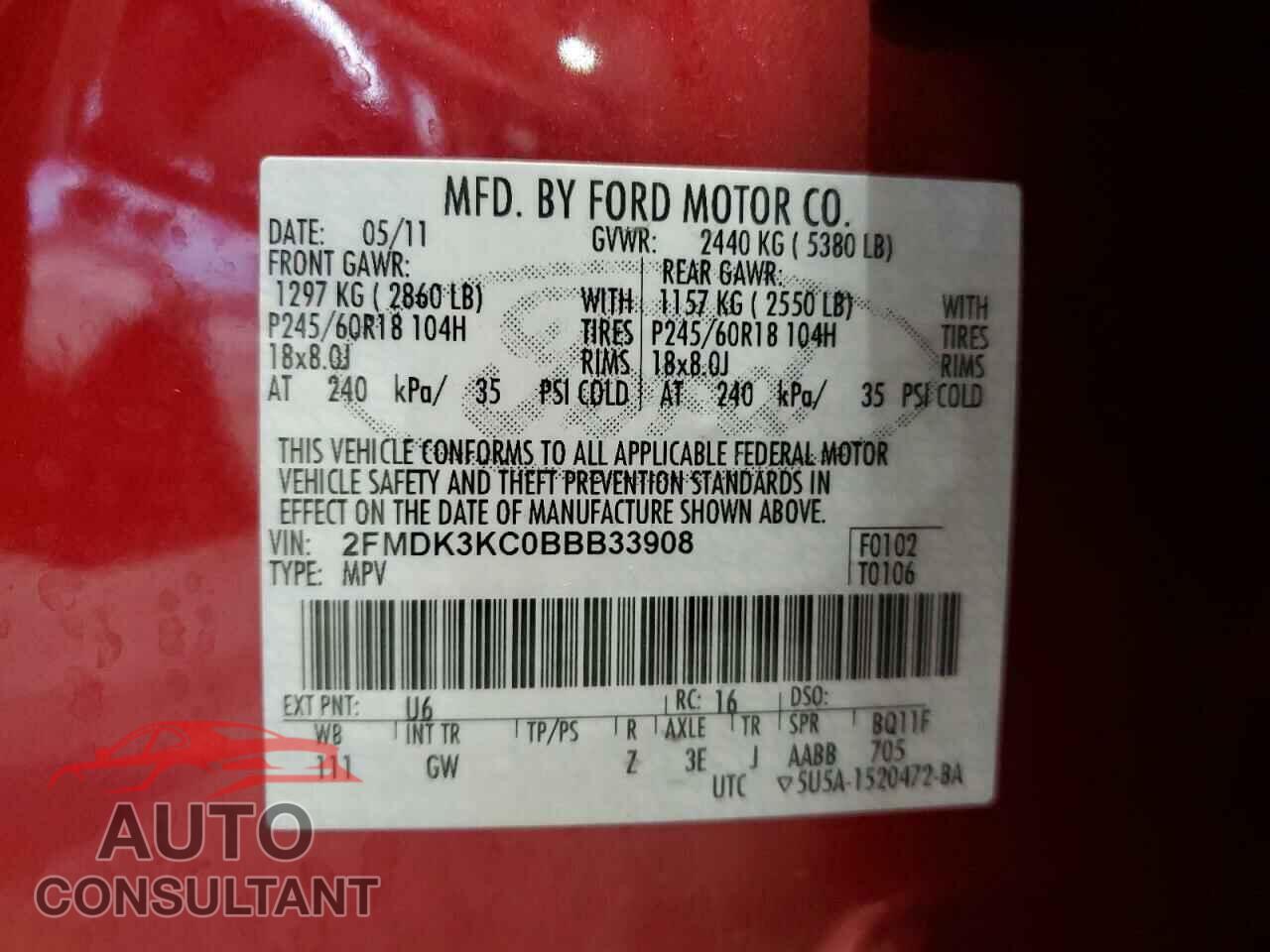 FORD EDGE 2011 - 2FMDK3KC0BBB33908