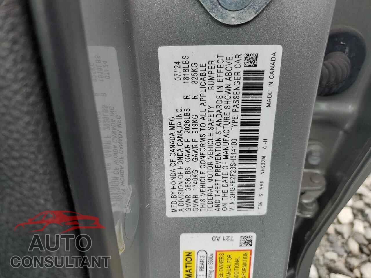 HONDA CIVIC 2025 - 2HGFE2F23SH514103
