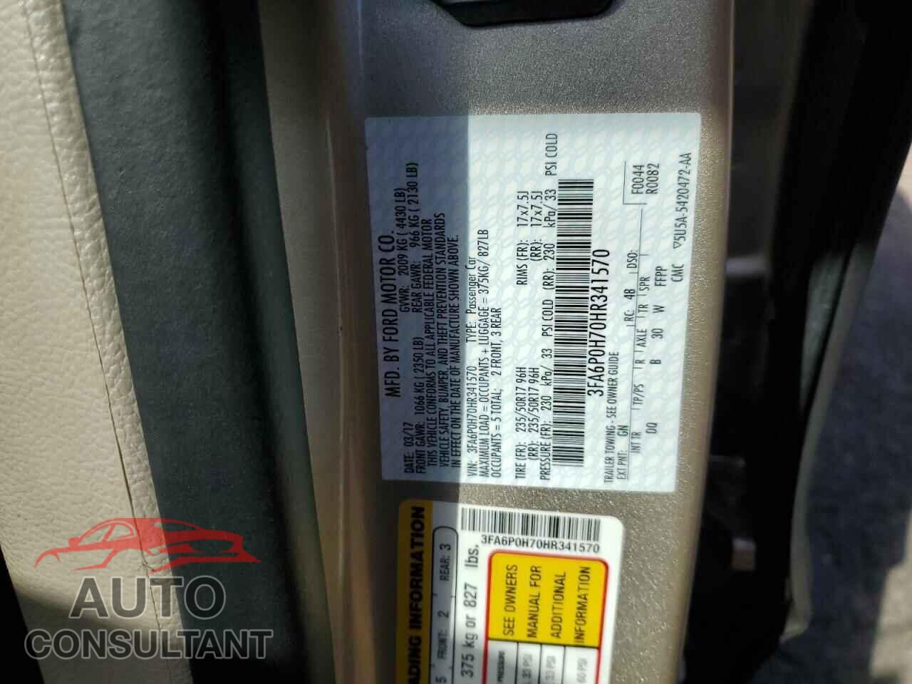FORD FUSION 2017 - 3FA6P0H70HR341570