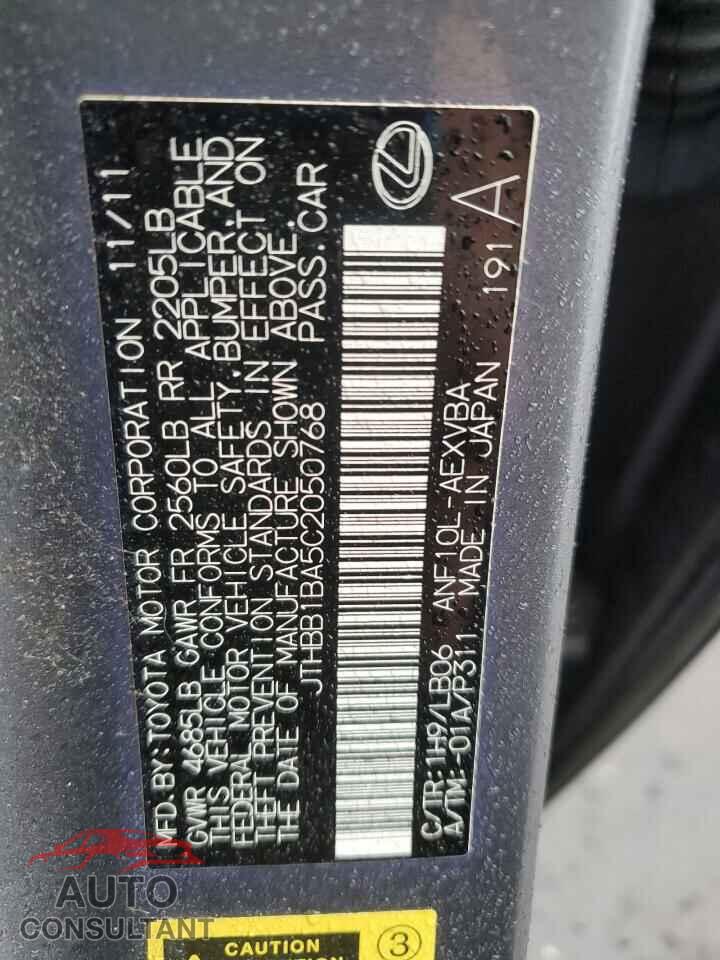 LEXUS HS 2012 - JTHBB1BA5C2050768