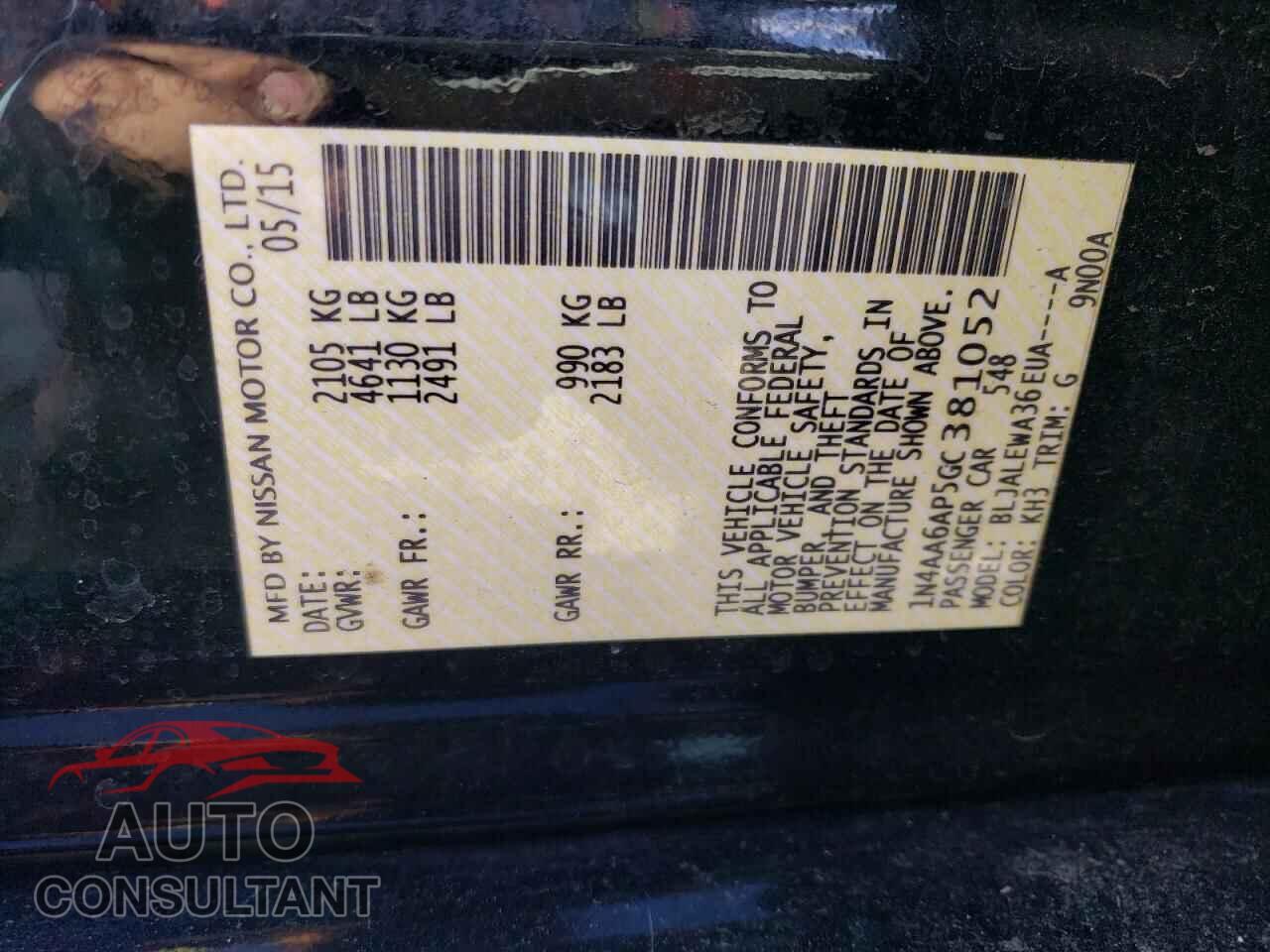 NISSAN MAXIMA 2016 - 1N4AA6AP5GC381052
