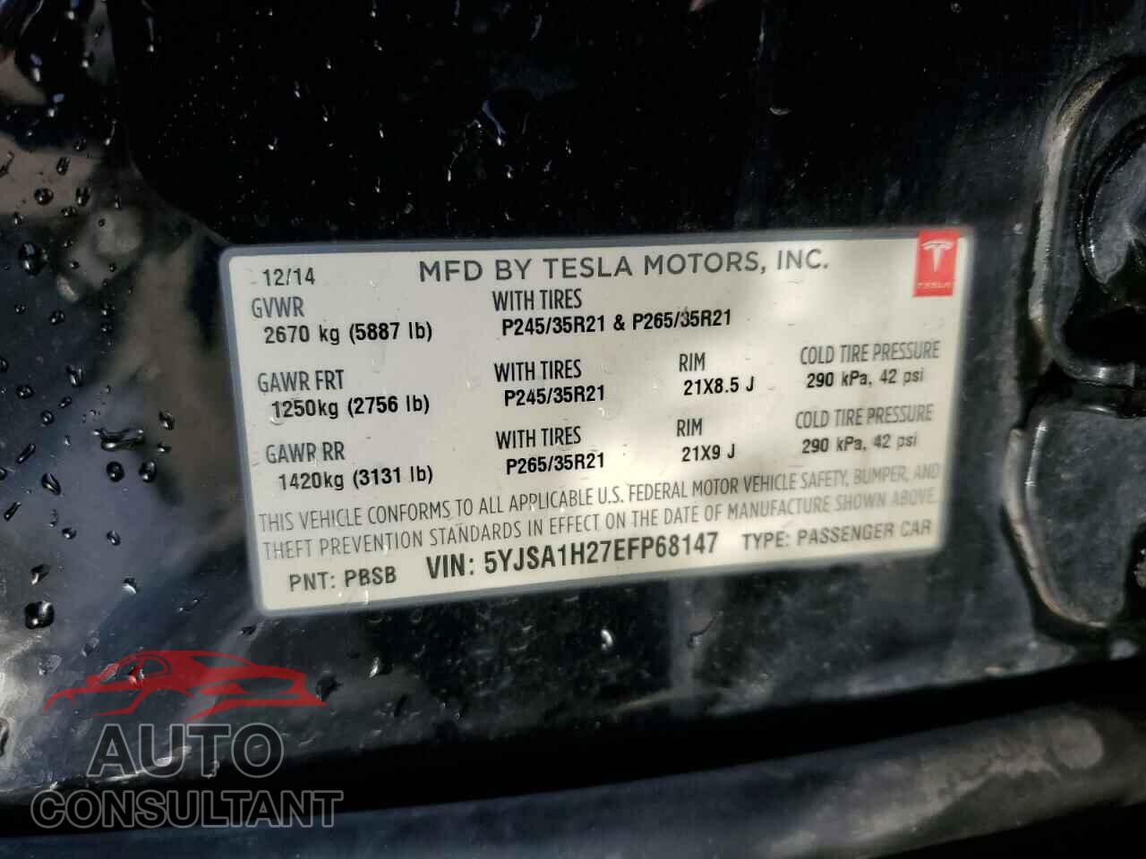 TESLA MODEL S 2014 - 5YJSA1H27EFP68147