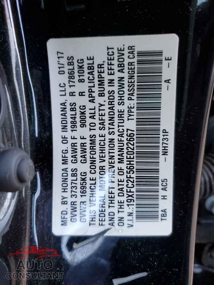 HONDA CIVIC 2017 - 19XFC2F56HE022667