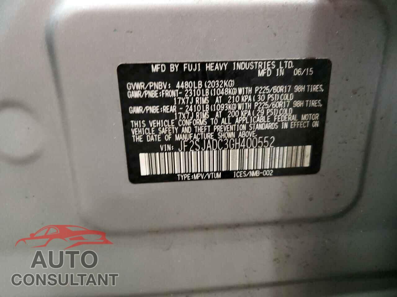 SUBARU FORESTER 2016 - JF2SJADC3GH400552