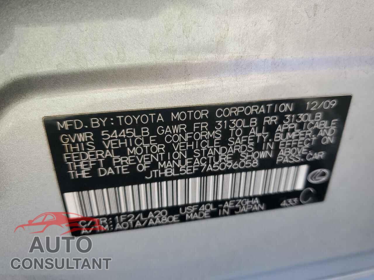 LEXUS LS460 2010 - JTHBL5EF7A5096058