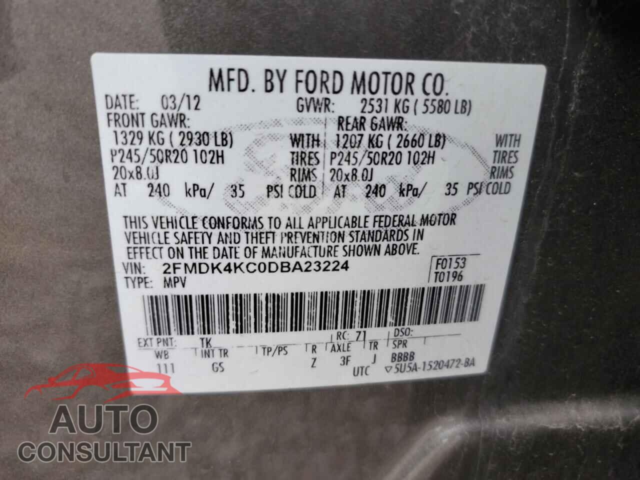 FORD EDGE 2013 - 2FMDK4KC0DBA23224