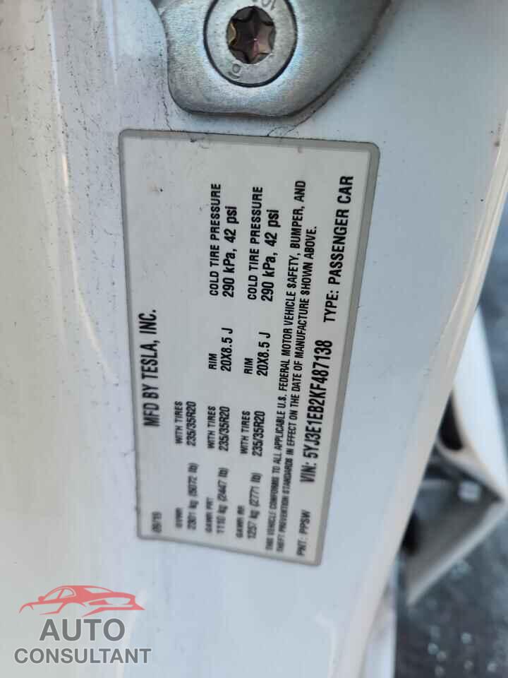 TESLA MODEL 3 2019 - 5YJ3E1EB2KF487138