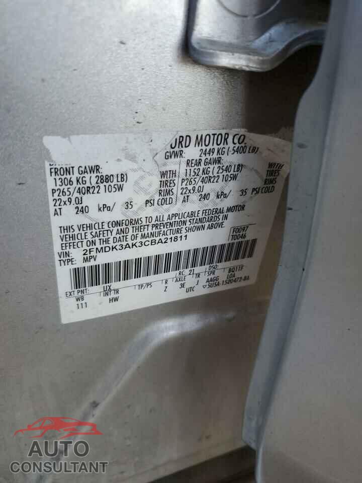 FORD EDGE 2012 - 2FMDK3AK3CBA21811