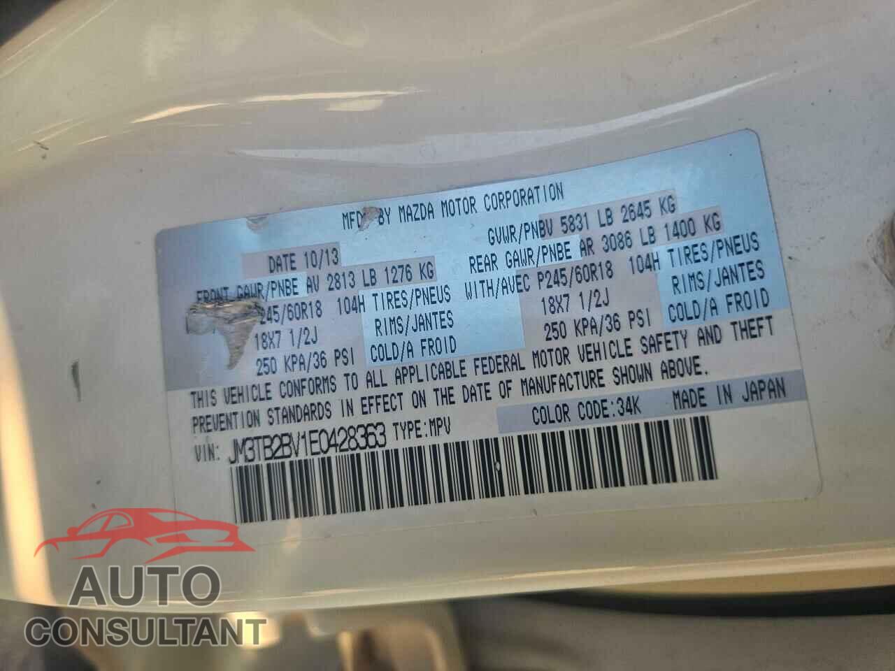 MAZDA CX-9 2014 - JM3TB2BV1E0428363