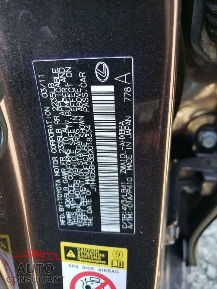 LEXUS CT 200 2011 - JTHKD5BH3B2018334