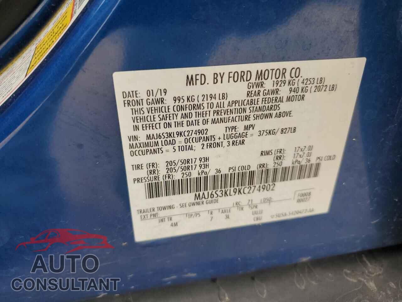 FORD ECOSPORT 2019 - MAJ6S3KL9KC274902