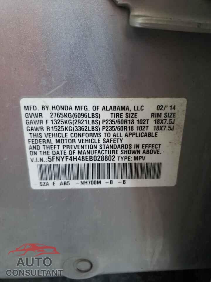 HONDA PILOT 2014 - 5FNYF4H48EB028802