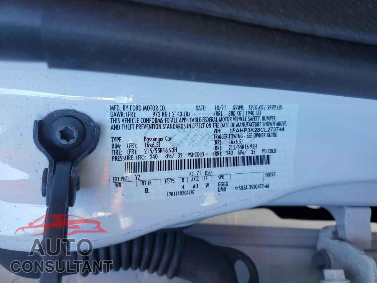 FORD FOCUS 2012 - 1FAHP3K28CL273744