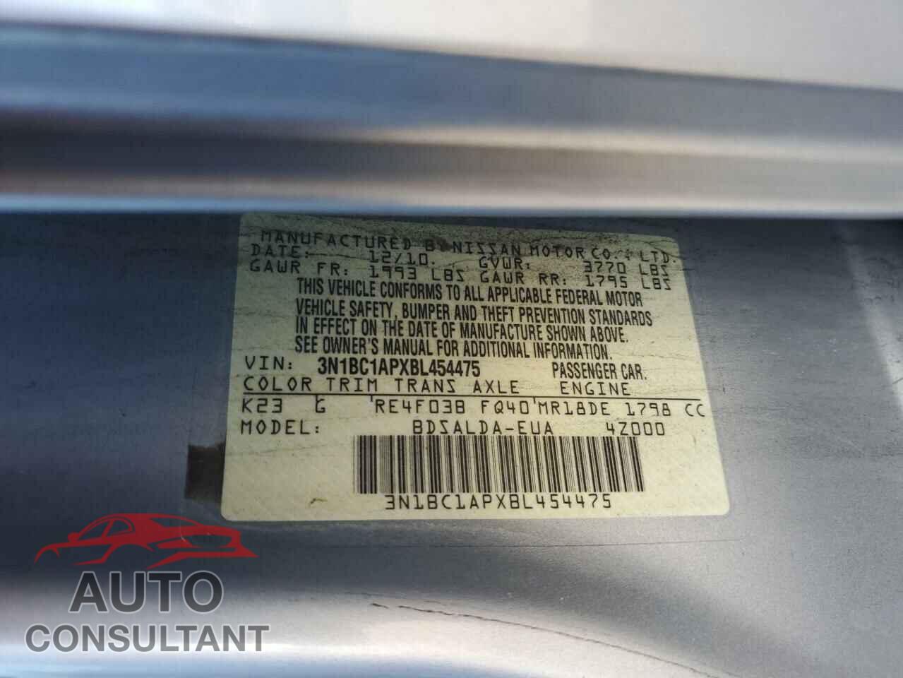 NISSAN VERSA 2011 - 3N1BC1APXBL454475