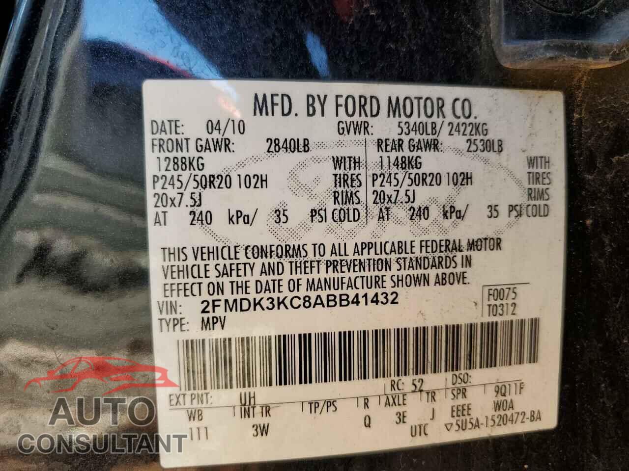 FORD EDGE 2010 - 2FMDK3KC8ABB41432