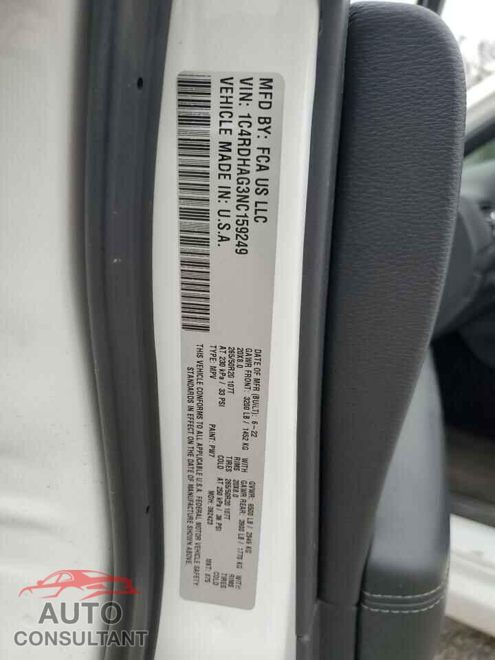DODGE DURANGO 2022 - 1C4RDHAG3NC159249