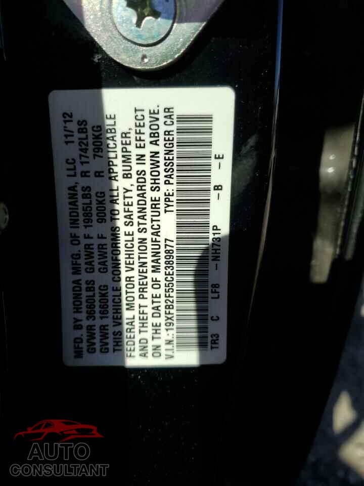 HONDA CIVIC 2012 - 19XFB2F55CE389877