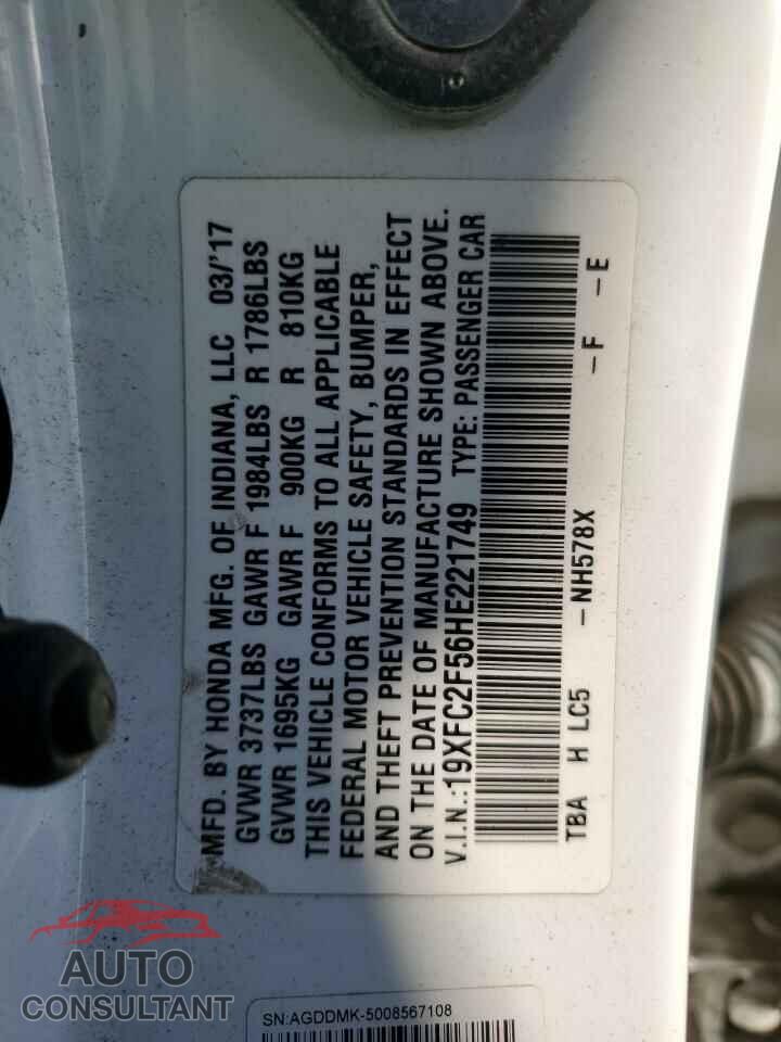 HONDA CIVIC 2017 - 19XFC2F56HE221749