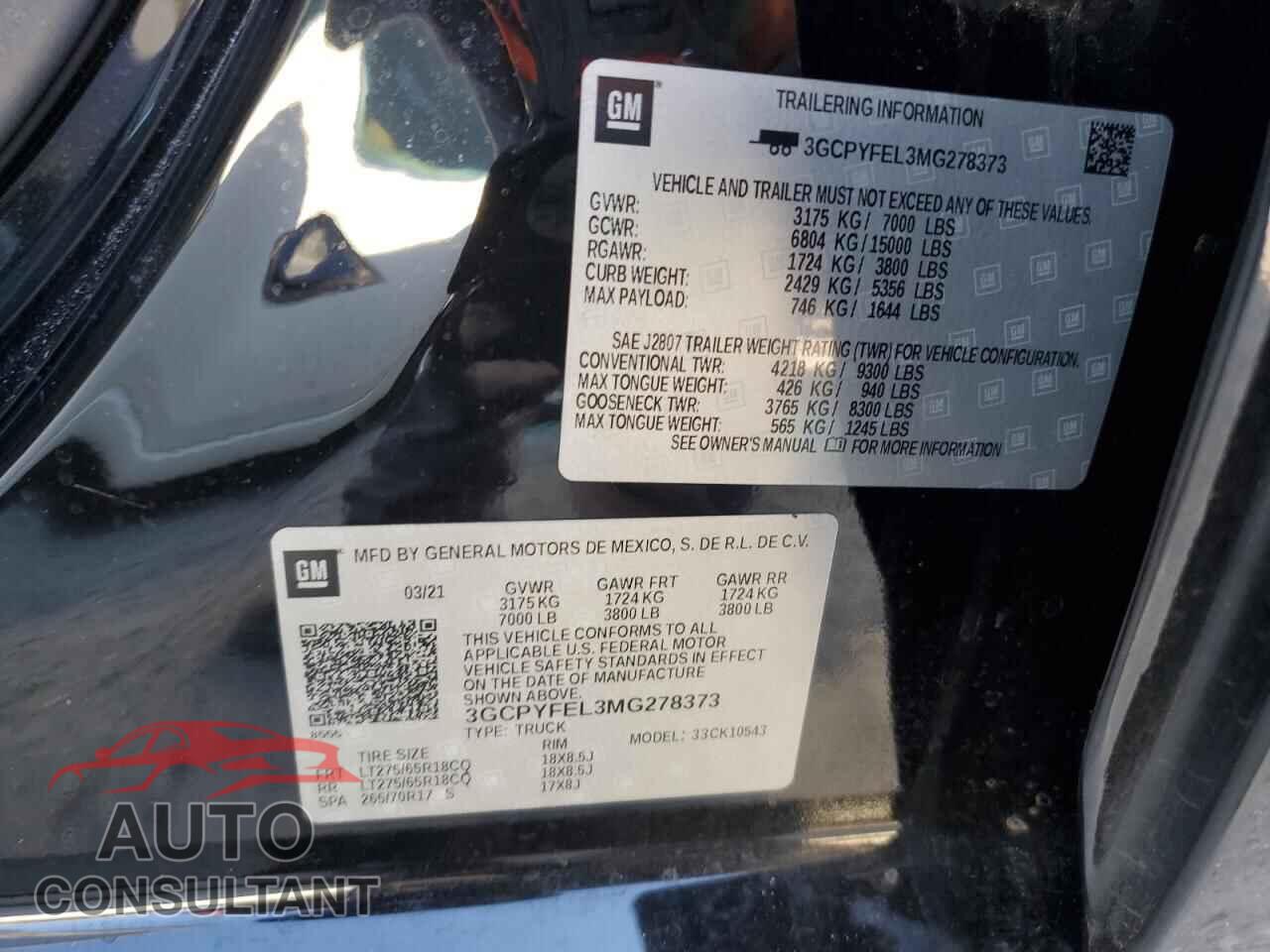 CHEVROLET ALL Models 2021 - 3GCPYFEL3MG278373