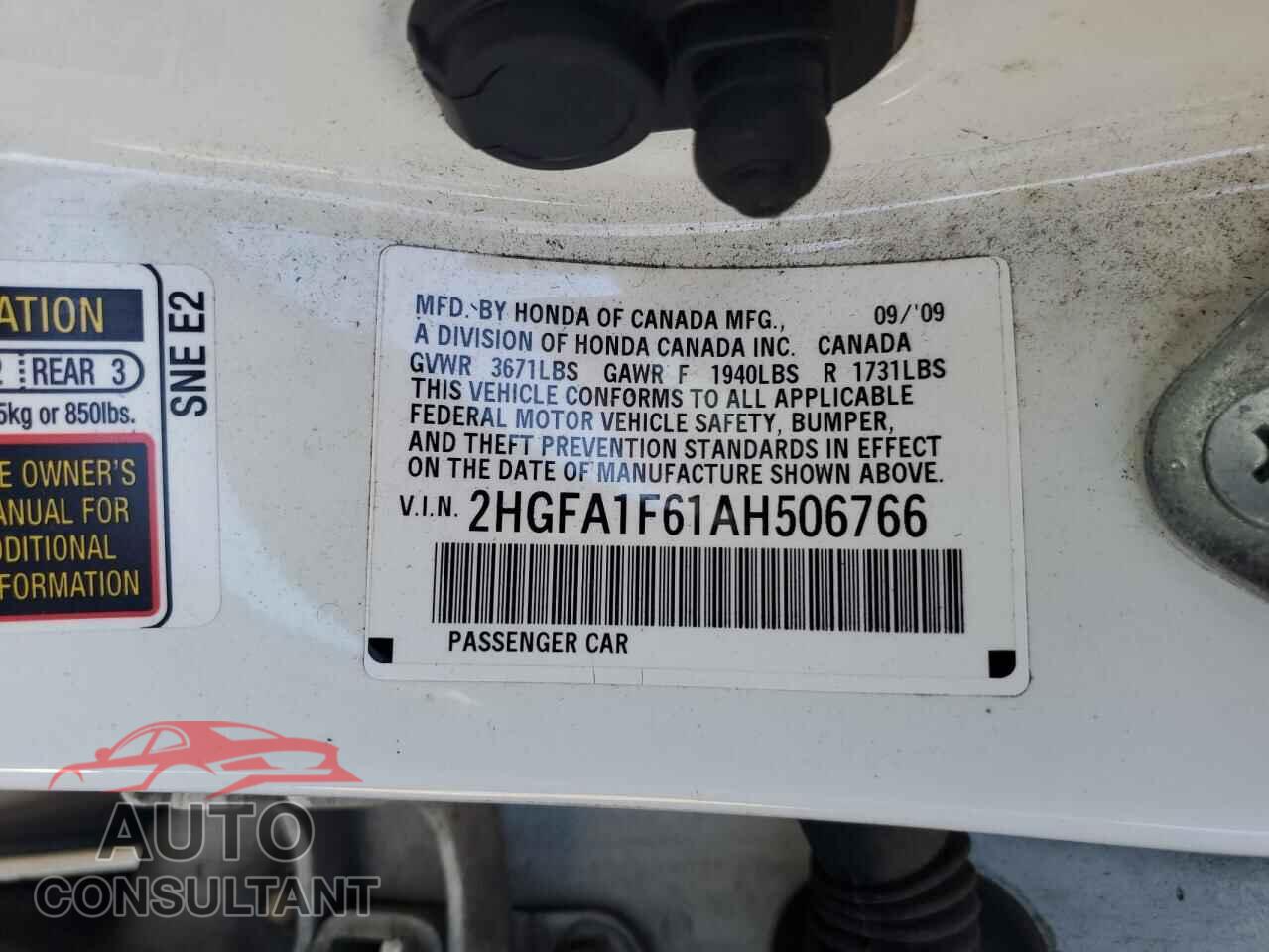 HONDA CIVIC 2010 - 2HGFA1F61AH506766