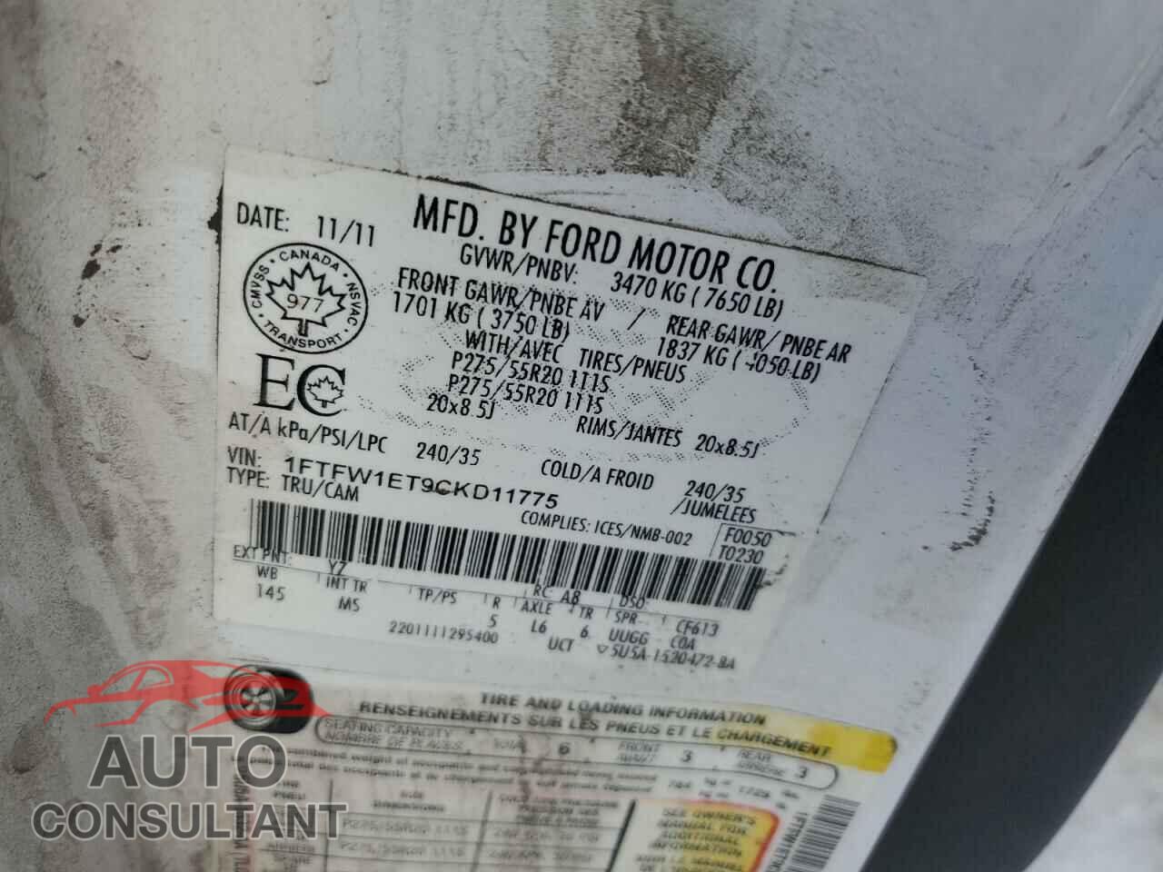 FORD F-150 2012 - 1FTFW1ET9CKD11775