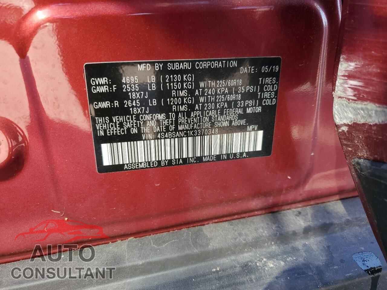 SUBARU OUTBACK 2019 - 4S4BSANC1K3370348