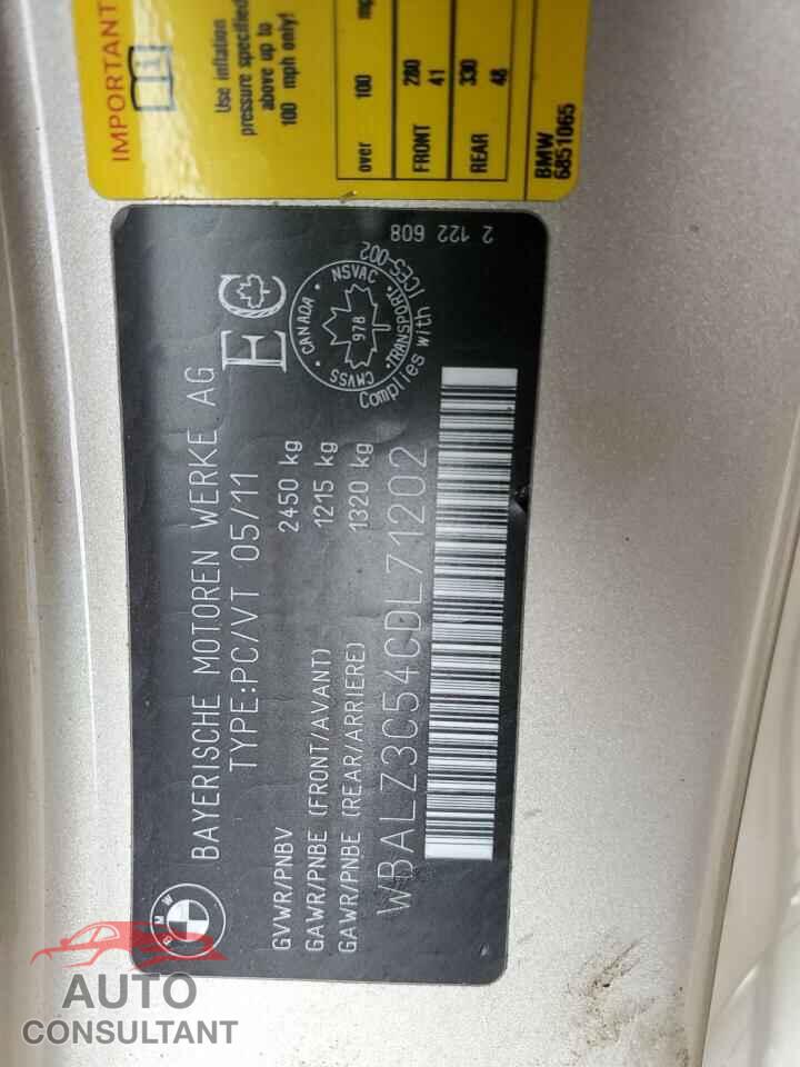 BMW 6 SERIES 2012 - WBALZ3C54CDL71202