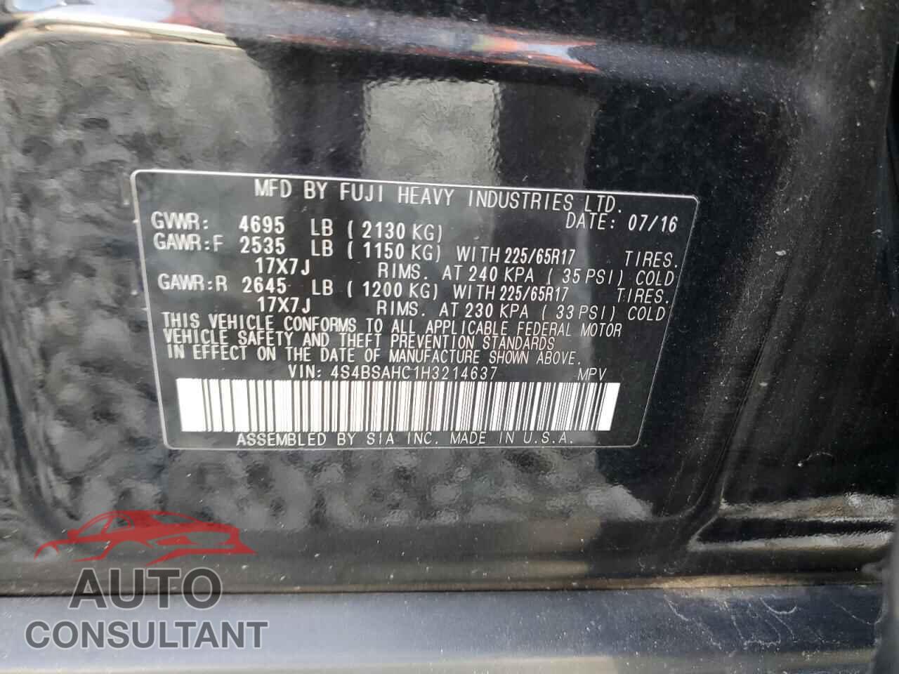 SUBARU OUTBACK 2017 - 4S4BSAHC1H3214637