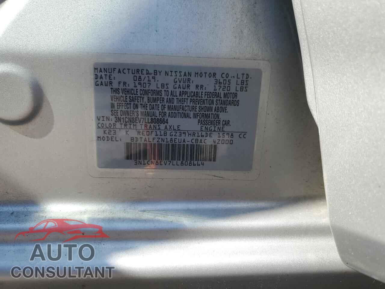 NISSAN VERSA 2020 - 3N1CN8EV7LL808664