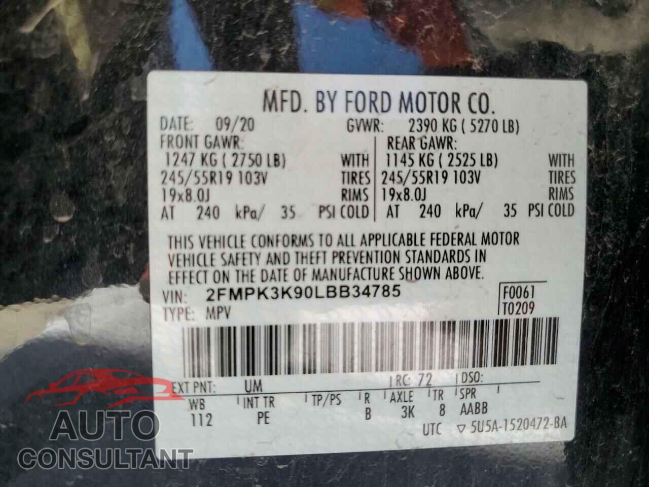 FORD EDGE 2020 - 2FMPK3K90LBB34785