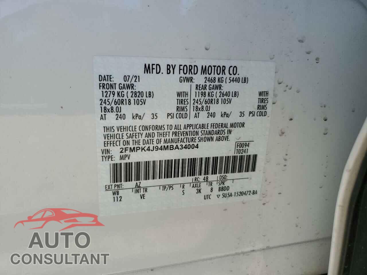 FORD EDGE 2021 - 2FMPK4J94MBA34004